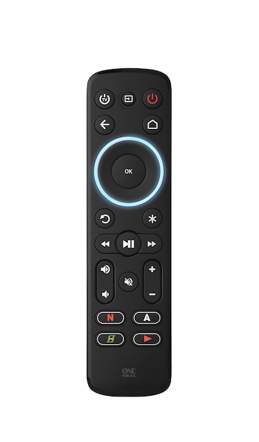 One For All StreamerFernbedienung fr MultimediaBox  Steuerung von bis zu 3 Gerten  MultimediaBoxen Roku Apple TV usw Fernseher und Soundbars  Schwarz  URC7935