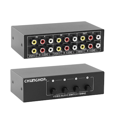 CHUNGHOP HONONJO 4 in 2 Out Composite AV Switcher 3 RCA Video Audio Switch Box Selector 4 in 1 Out 4x2 for HDTV LCD DVD STB Game Consoles