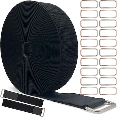 AKX Wide 2 40 Ft Cable Straps with 20 Metal BucklesBlack