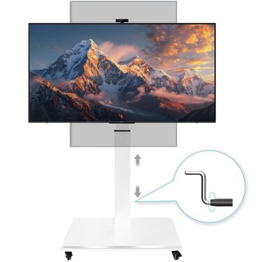 Rolling TV Stand with Handle LiftMobile TV Cart for 4275inch TVs with RotatingPortrait to LandscapeHeight Adjustable Portable TV Stand with Wheels Holds up to 110lbsMax VESA 600x500mm White