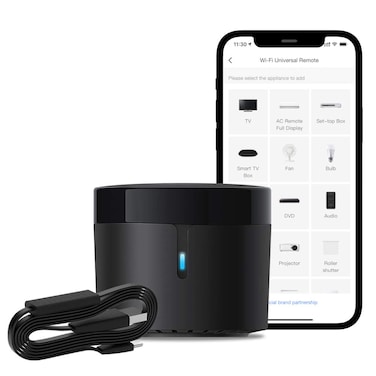 BroadLink RM4 mini Smart Remote and Sensor Cable Set RM4 mini S Universal IR Remote Control Hub with Temperature Humidity Monitor USB Cable Compatible with Alexa Google Home IFTTT