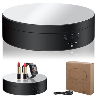 54 360 Degree Motorized Rotating Display Stand Turn Table 3 Gears Speed Electric Display Turntable with USB Cable for Photography Products Shows Watch 3D Models Black with PVC Mirror Sticker
