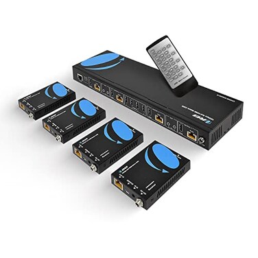 OREI 4K 4x4 HDMI Extender Matrix  UltraHD 4K  60Hz 444 Over Single CAT5e67 Cable with HDR Switcher  IR Control RS232  Up to 230 Ft  1080P Downscale  4 x Loop Out  4 Receivers Included