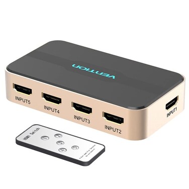 VENTION HDMI Splitter HDMI Switcher 5x1 Ports HDMI Switcher 5 in 1 out HDMI Splitter Switcher 4K2K 1080P 3D IR Remote Control for PS3 Xbox 360 Sky Box DVD HDTV Projector etc