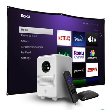 HP CC200 Projector Bundle with 84 Screen and Roku Express 1920x1080 ShortThrow Full HD 1080p LCD Projector