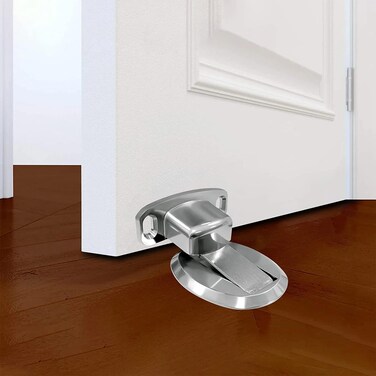 Mays Magnetic Door Stopper Floor Door Stopper Magnetic Heavy Duty Door Holder to Keep Doors Open with 3M Self Adhesive and Hidden Screw Mount 2pcs Silver