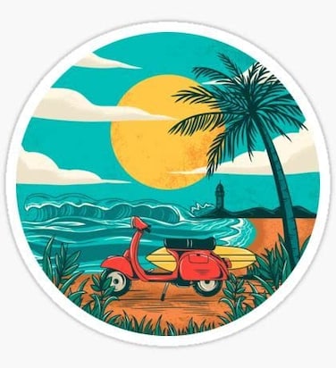 Bike and Sunset Beach_Sticker Vinyl Decal for car Bumper Water Bottle tumblers Laptop Waterproof 5