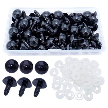 Bestartstore 1Box50pcs15mm Black Plastic Safety Eyes DIY Craft Eyes with 50pcs Washers for Amigurumi ProjectsKnitting Needles Crochet ToyDoll Crafts Plush Animal DIY Making