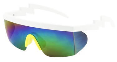 ShadyVEU Semi Rimless Neon Rainbow Sunglasses Mirrored Lens UV Protection 80s Retro Rave Shades Crooked ZigZag Bolt Arm