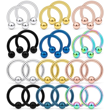 Kridzisw 12G Septum Nose Rings Eyebrow lip Rings Lobe Earrings Hoop 316L Surgical Steel Cartilage Helix Tragus Rook Daith Earrings Hoops Piercing Jewelry for Women Men 10mm 12mm 14mm 16mm