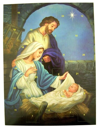 Christmas Advent Calendar Come Let Us Adore Him Cardstock with Die Cut Pull Tabs 10 Inch 12 Blue