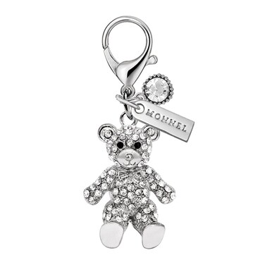 Monnel MC176 Crystal Teddy Bear Lobster Clasp Charm Pendant with Velvet Bag White 1 Piece