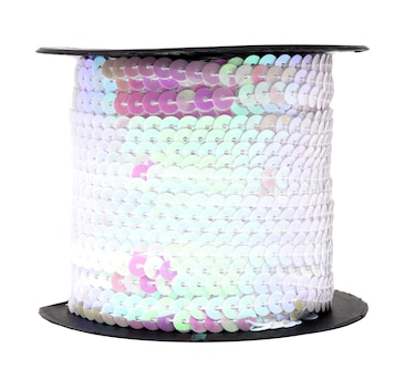 Mandala Crafts One Regular Roll 100 Yards White  6mm Flat Gold Silver Black Red Blue Trim Paillette Spangle Sequins String Ribbon Roll 100 Yards One Regular Roll 100 Yards White