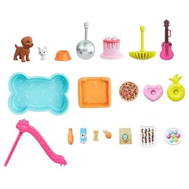 Mattel Replacement Parts for Barbie Doll Dreamhouse Playset GRG93  Replacement Pretend Dog Pool and Slide Dog and Accessories Cat Guitar Disco Ball Chandelier and More