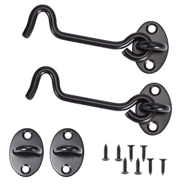 awen Barn Door Lock Gate Latch 2pcs 4 Inch Hook and Eye Latch Heavy Duty Screen Latches Hardware Stainless Steel Gate Lock Cabin Hooks for Sliding Door Bedroom Outdoor Window Cabinet Bathroom Black