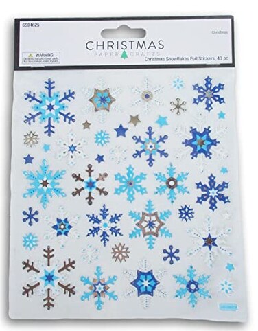 Christmas Time Christmas Blue and Silver Snowflakes Stickers  Foil Adhesive Decals for Crafts  Scrapbooks  43 Pieces