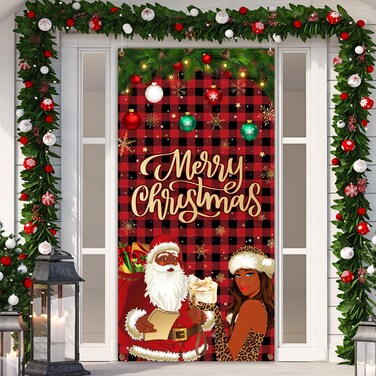 Black Santa Claus Christmas Door Cover
