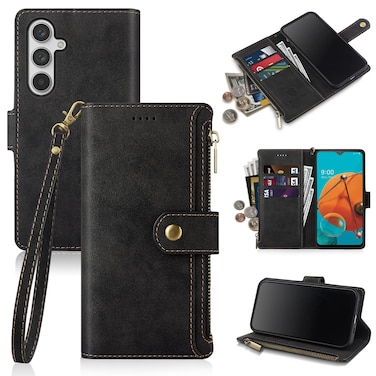Antsturdy Samsung Galaxy A54 5G Wallet case with Card Holder for Women MenGalaxy A54 5G Phone case RFID Blocking PU Leather Flip Shockproof Cover with Strap Zipper Credit Card SlotsBlack