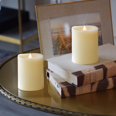 HoogaLife Ivory Flameless Candles Flickering Flame Effect Real Wax Gift Package 2 Pieces LED Pillar Candles D 3 x H 4 Battery Operated Real Wax with Timer Function and Remote