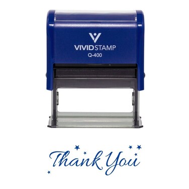 Thank You wStars Self Inking Rubber Stamp Blue Ink  XLarge