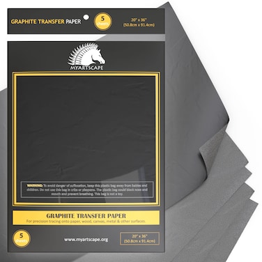 Myartscape Graphite Transfer Paper  20 x 36  5 Sheets  Waxed Carbon Paper for Tracing  Black