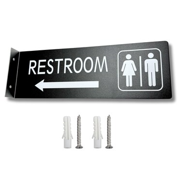 JRFAMILY  Hallway Restroom Sign for Business Bathroom Signs with Arrow 4x12 Inches Restroom Sign with Arrow Double Sided Indoor or Outdoor Easy Installation Matte Black