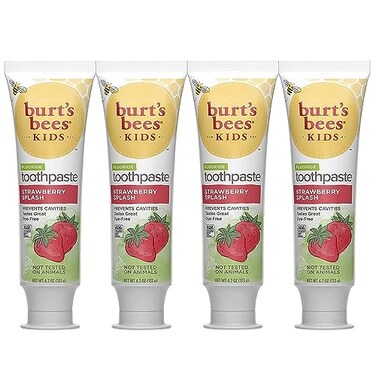 Burts Bees Kids Toothpaste Strawberry Flavor with Fluoride Strawberry Splash 47 oz Pack of 4