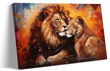 Lnzinro Lion and Lioness Wall Art Framed Pictures Prints Retro Abstract Lion Lioness Wall Art Animal Poster for Room Decor 08x12 inches