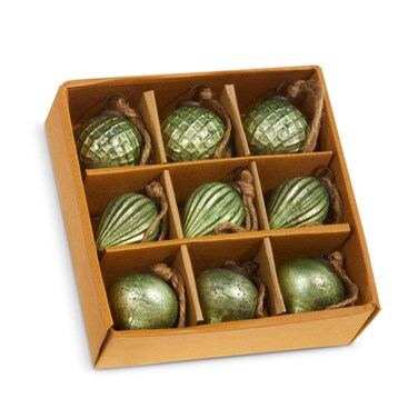 RAZ Imports Green Texture Diamond Ornament 2inch Height Glass Set of 9