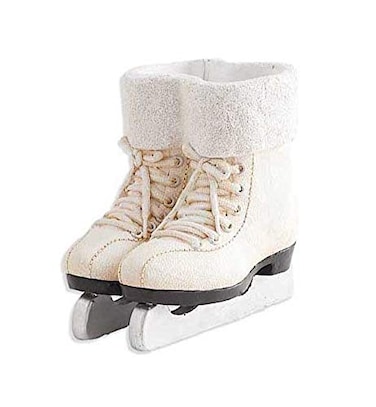 KK Interiors 52642A 7 Inch White Resin Pair Of Ice Skates With Glittered Lining