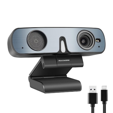 ROCWARE Webcam with Super Mic RC28 1080p 60fps Webcam 2K Streamig Camera OmnidirectionalCardioid PatternAdjustable FOV TOF Autofocus LandscapePortrait Mode Web cam for StreamingGaming