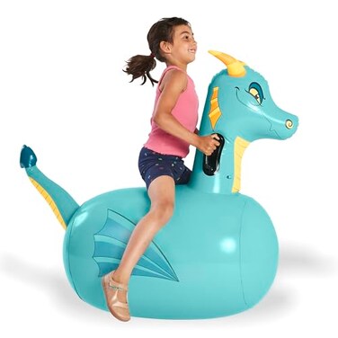 HearthSong Hop n Go Inflatable RideOn Bouncer 48 L x 20 W x 36 H Ergonomic Side Handles Heavy Duty Vinyl Ages 5 and Up Dragon  Single