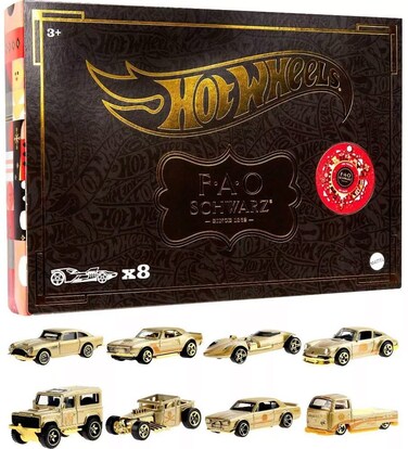 Hot Wheels 1 64 Scale FAO Schwarz Gold Vehicles Pack of 8