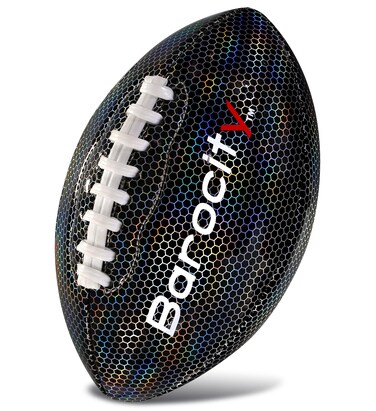 Barocity Football Premium Boy and Girl Official Match Ball with Reflective Iridescent Rainbow Hex Pattern Durable Indoor Outdoor Training Practice Game Playtime