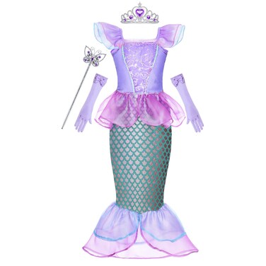 Cmiko Princess Generic Costume Little Girls Mermaid Dress Up with Tiara and Wand for Kids Party