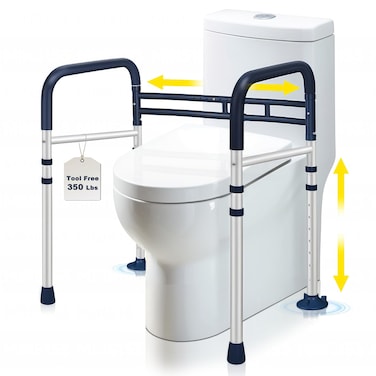 Toilet Safety Rails Adjustable Toilet Handles for Elderly and Disabled Toilet Support Rails for Seniors Foldable Handicap Toilet Rails with Travel Bag Instant Installation Lake Blue