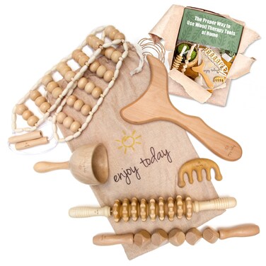 Enjoy Today 6 Pc Professional Wood Therapy Massage Tools with Guide Maderoterapia Kit Wood Therapy for Body Shaping Lymphatic Drainage Wooden Roller AntiCellulite Massager Body Sculpting Tools