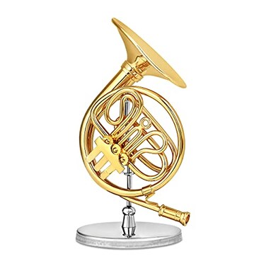 Gold French Horn Music Instrument Miniature Replica with CaseMulticolorSize 375 in by Broadway Gift