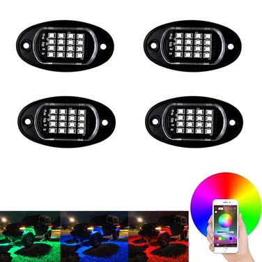 UWDESY 4 pods RGB LED Rock Lights Led Car Lights APP Control Colorful Atmosphere Lights KitsTiming Function Music Mode  Car UnderGlow Lights for Trucks and Various Car