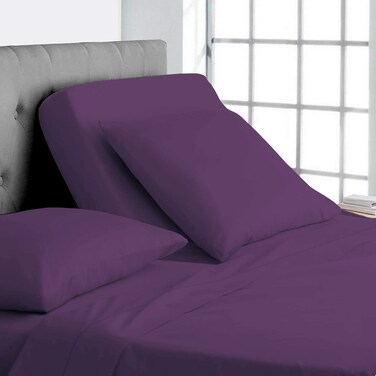 Flex Top King Size Sheets for Sleep Number Bed 4 Pcs  100 Microfiber  18 Inch Deep Pocket  Split Top King Sheet Set  Split Down 34 from The top  Plum Solid
