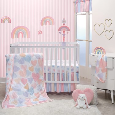 Bedtime Originals Rainbow Hearts PinkPurple 3Piece Baby Crib Bedding Set