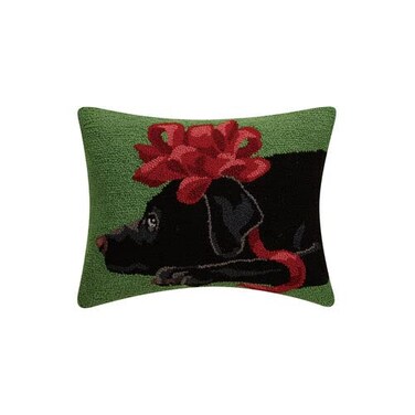 Peking Handicraft Black Lab Bow Hook Pillow