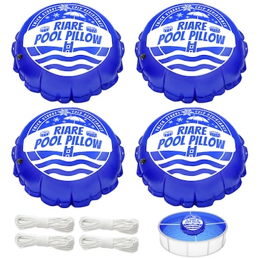 Riare 4pcs 4 X 4 Ft Pool Air Pillows for Above Ground Pools Winter Pool Pillow Swimming Pool Closing Winterizing Kit with Ropes ColdResistant 04mm Thicken PVC Ice Equalizer Pillow for Support