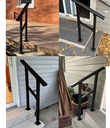 Handrails for Outdoor Steps Gray Handrail Arch1 or 2 Steps Stair HandrailAdjustable Outdoor Stair Railing with Installation Kit Hand Rails for Outdoor Steps2Step