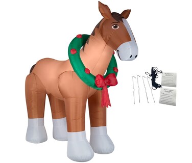 Christmas Clydesdale Horse Holiday Inflatable 9 Foot Wide and Lights Up Comes with Tether Stakes Rope Power Supply and Two Bonus Repair Patches