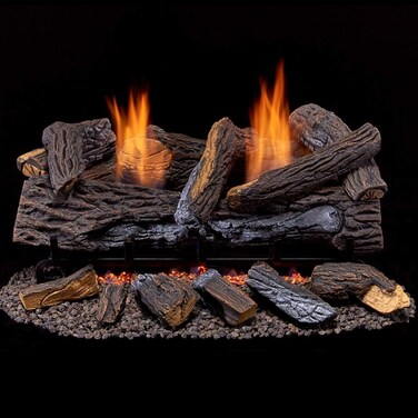 Duluth Forge DLS24T2 Dual Fuel Ventless Fireplace Logs Set with Thermostat Use with Natural Gas or Liquid Propane 33000 BTU Heats up to 1100 Sq Ft Stacked Red Oak 24 Inches
