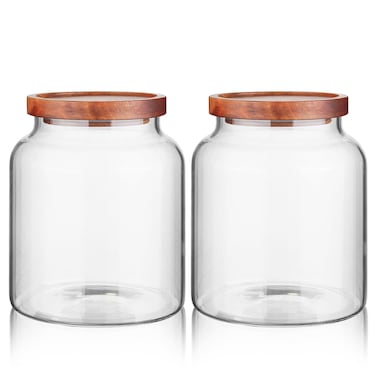 Labina Glass Storage Container Airtight Food Jars Kitchen Canister with Wood Lids86 Oz Wide Mouth Pantry Organization Glass Jar for Flour Sugar Cookie Spagetti Nuts and Candy 2 Pack