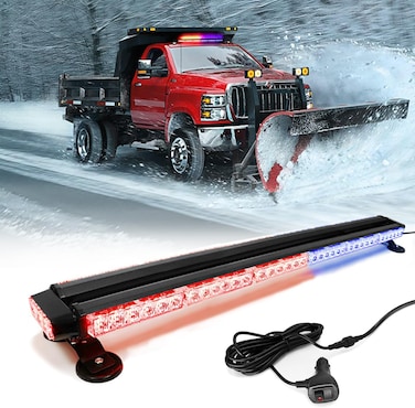 FOXCID Ediors 26 54 LED Emergency Warning Security Roof Top Flash Strobe Light Bar with Magnetic Base for Plow or Tow Truck Construction Vehicle Red  Blue