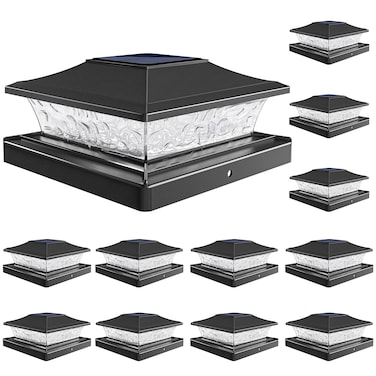 VOLISUN Solar Post Cap Lights Outdoor 4x46x6 WoodenVinyl Fence Post Cap Lights Solar Deck Post Lights Patio GardenWarm White 2 Lighting Modes Waterproof ABS Shell Glass Lens Black 12 Pack