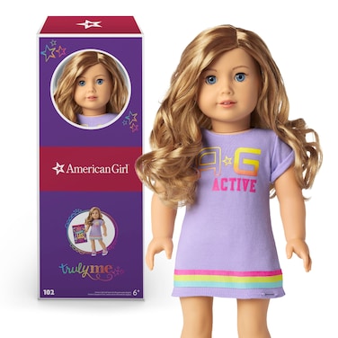 American Girl Truly Me 18inch Doll 102 with Blue Eyes StrawberryBlonde Hair LttoMed Skin Tshirt Dress For Ages 6